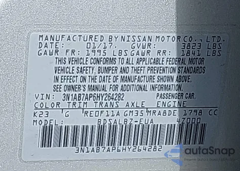 2017 Nissan Sentra S z USA, uszkodzony, nr VIN 3N1AB7AP6HY264282
